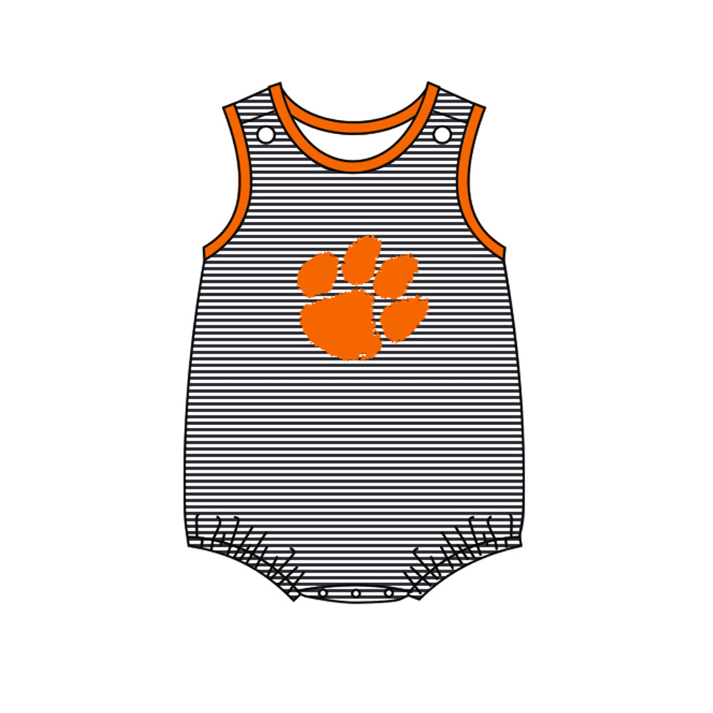 Baby Boys Orange Footprint Stripes Rompers preorder(moq 5)