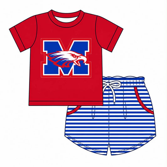 Preorder (moq 5)Baby Boys Red M Team Shirt Top Short Clothes Sets