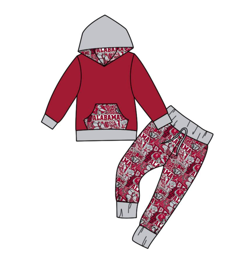 Baby Boys Red Elephant Team Hoodie Top Pants Clothes Sets preorder(moq 5)