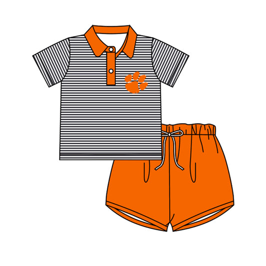 Baby Boys Orange Footprint team Pullover Top Shorts Clothes Sets preorder(moq 5)