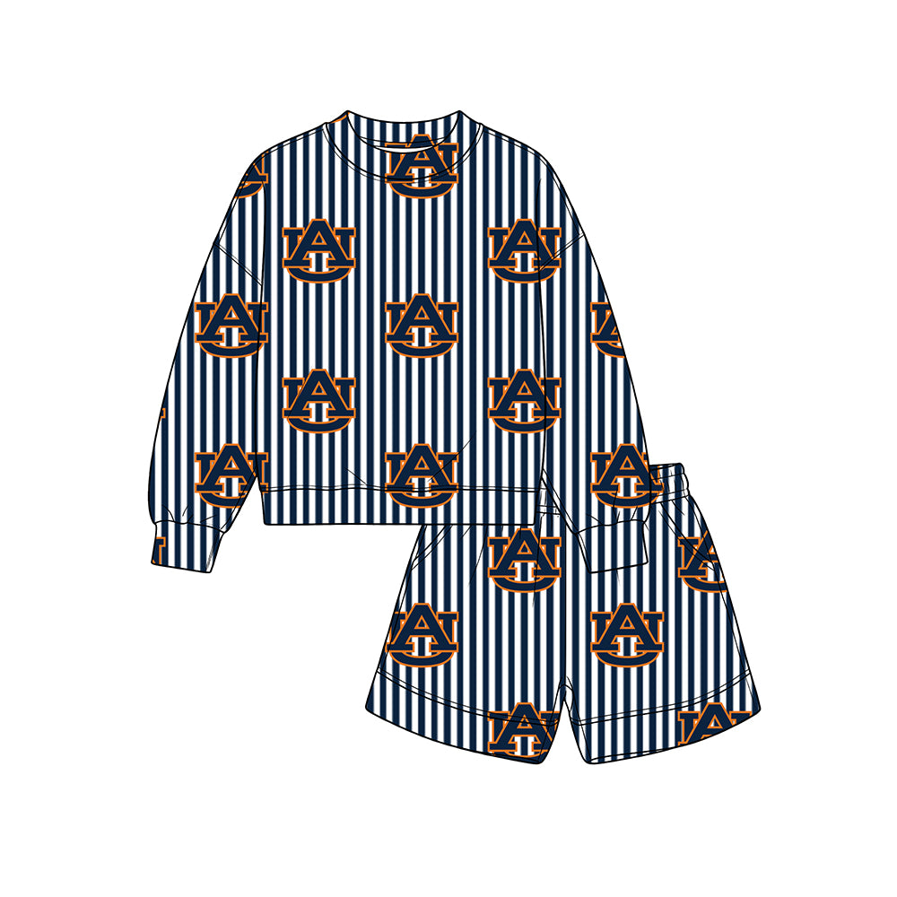 Preorder(moq 5)Baby Boys Long Sleeve AU Stripes Top Pockets Shorts Team Sets