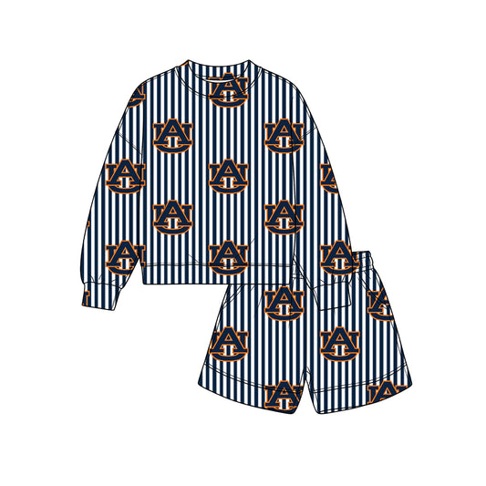 Preorder(moq 5)Baby Boys Long Sleeve AU Stripes Top Pockets Shorts Team Sets