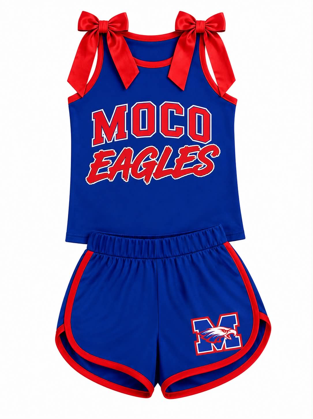 Preorder (moq 5)Baby Girls Moco Eagles Bows Shirts Shorts Clothes Sets