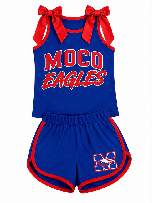 Preorder (moq 5)Baby Girls Moco Eagles Bows Shirts Shorts Clothes Sets