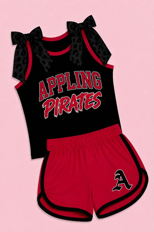 Preorder (moq 5)Baby Girls Appling Pirates Bows Shirts Shorts Clothes Sets