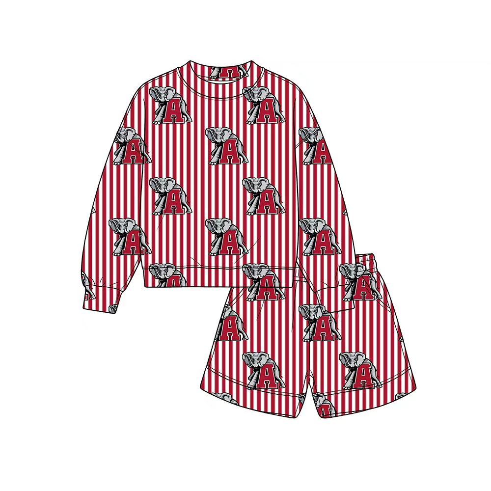 Preorder(moq 5)Baby Boys Long Sleeve Alabama Stripes Top Pockets Shorts Team Sets