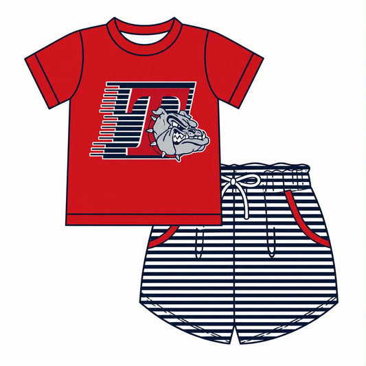 Preorder (moq 5)Baby Boys Toombs Bulldogs Team Shirt Top Short Clothes Sets