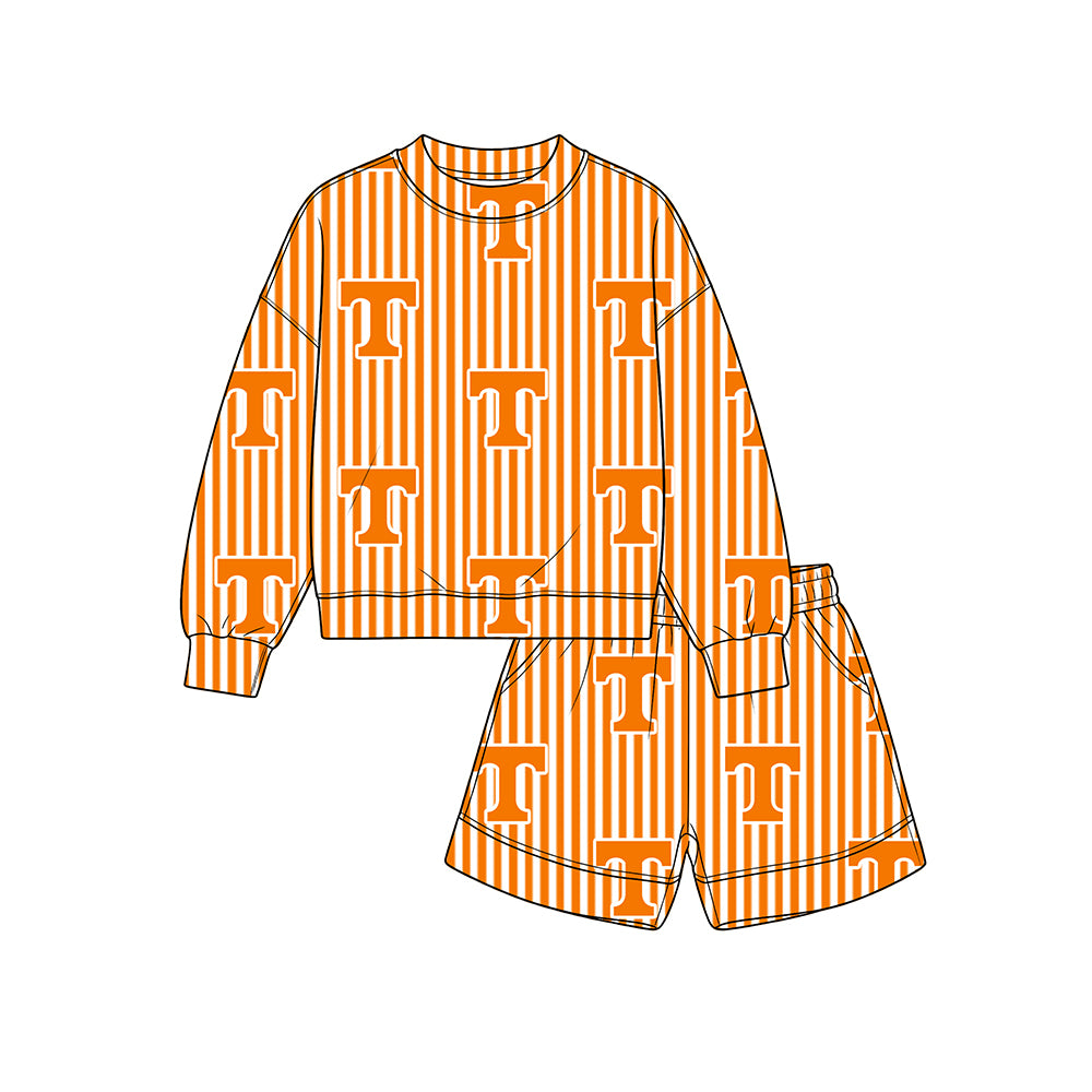 Preorder(moq 5)Baby Boys Long Sleeve Tennessee Stripes Top Pockets Shorts Team Sets