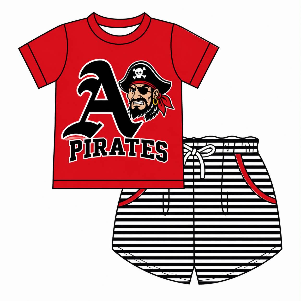Preorder (moq 5)Baby Boys Pirates Team Shirt Top Short Clothes Sets
