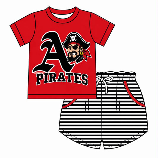 Preorder (moq 5)Baby Boys Pirates Team Shirt Top Short Clothes Sets