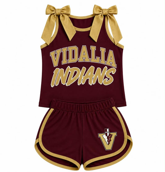 Preorder (moq 5)Baby Girls Vidalia Indians Team Bows Shirts Shorts Clothes Sets
