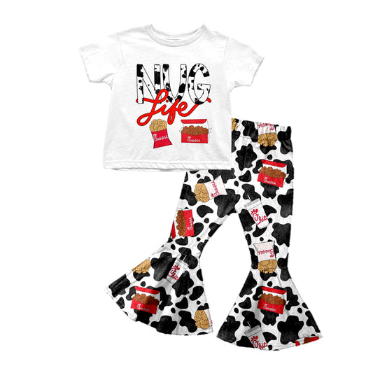 Baby Girls Cow White Chicken Top Flare Pants Clothes Sets preorder(moq 5)