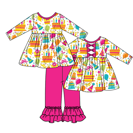 Baby Girls Birthday Bows Top Ruffle Pants Clothes Sets preorder(moq 5)