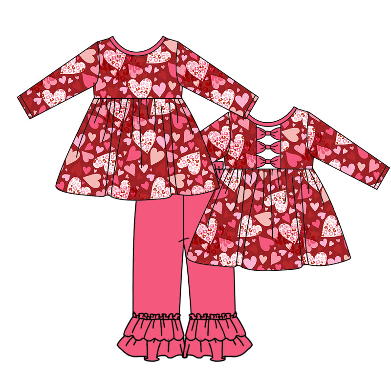 Baby Girls Pink Hearts Valentines Top Ruffle Pants Clothes Sets preorder(moq 5)