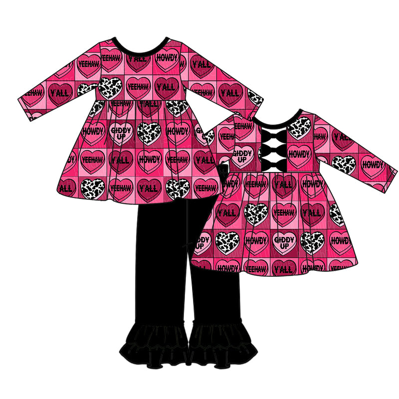 Baby Girls Howdy Valentines Top Ruffle Pants Clothes Sets preorder(moq 5)