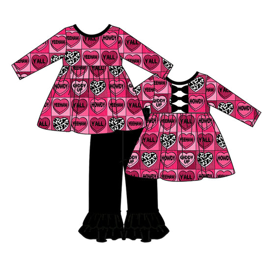 Baby Girls Howdy Valentines Top Ruffle Pants Clothes Sets preorder(moq 5)