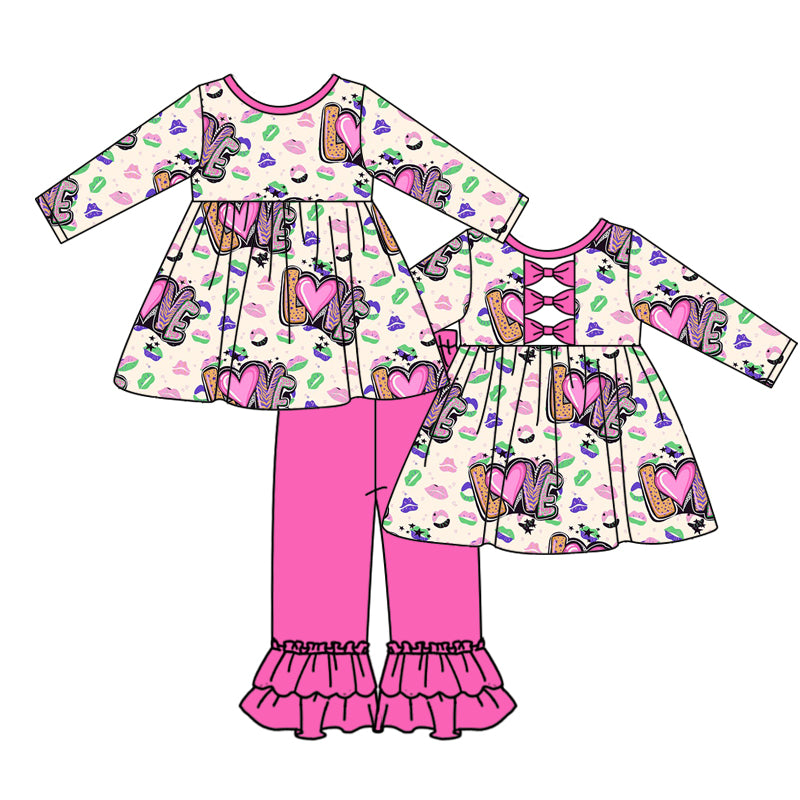 Baby Girls Valentines Love Top Ruffle Pants Clothes Sets preorder(moq 5)