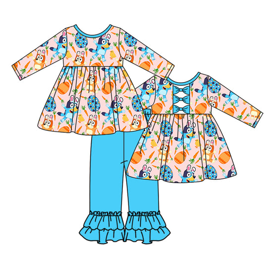 Baby Girls Easter Dogs Bows Top Ruffle Pants Clothes Sets preorder(moq 5)