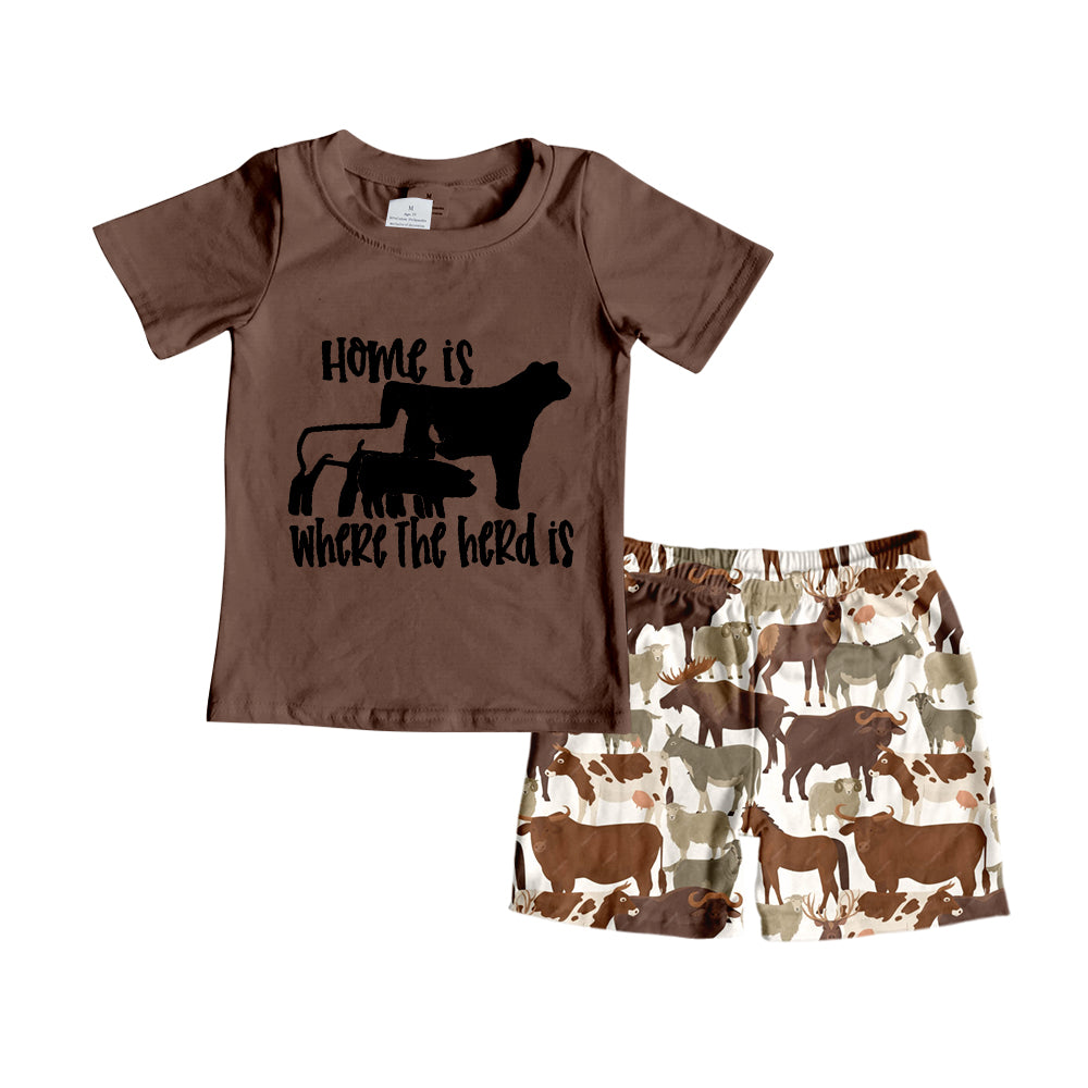 Baby Boys Home Is Where The Herd Is Top Shorts Clothes Sets preorder(moq 5)