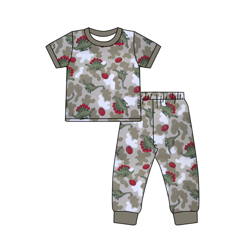 Baby Boys Tee Top Dinosaur Camo Pants Pajamas Clothes Sets preorder(moq 5)