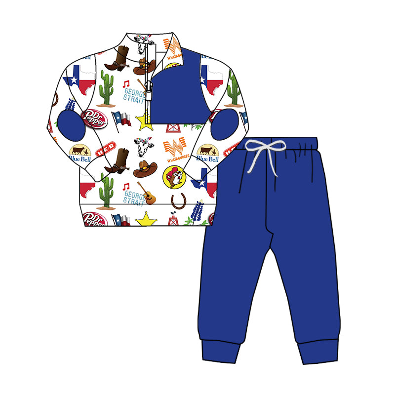 Baby Boys TX Blue Zip Pullover Tops Pants Clothes Sets preorder(moq 5)