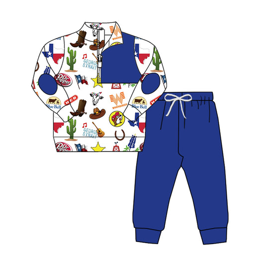 Baby Boys TX Blue Zip Pullover Tops Pants Clothes Sets preorder(moq 5)