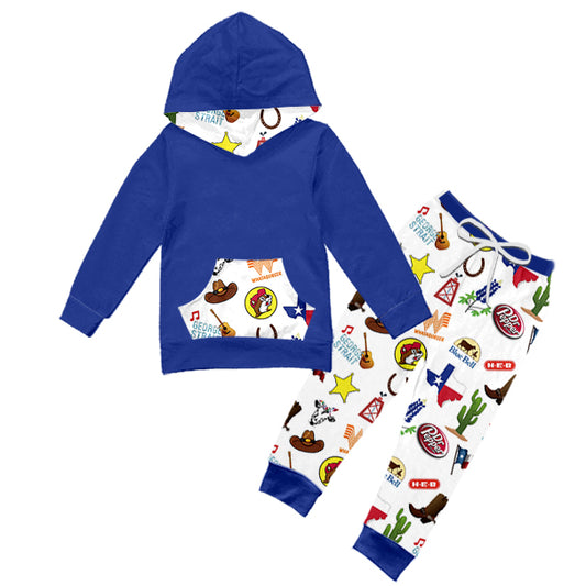 Baby Boys TX Blue Hooded Tops Pants Clothes Sets preorder(moq 5)
