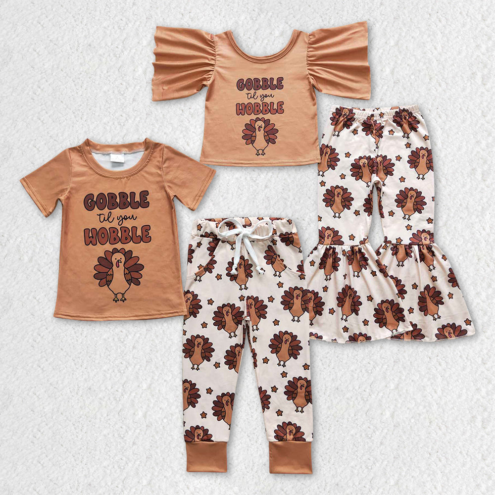 Baby Girls Boys Gobble Turkey Thanksgiving Sibling Clothes Sets