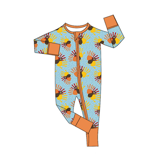 Preorder (moq 5)Baby Boys Long Sleeves Turkey Plaid Zipper Rompers