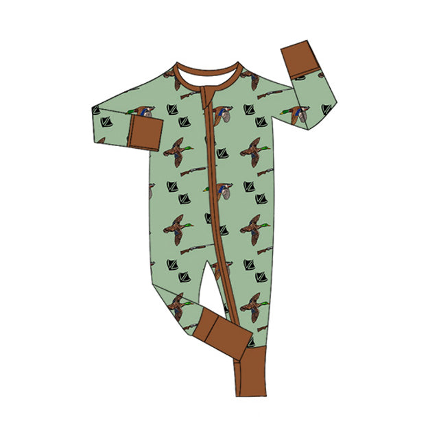 Preorder (moq 5)Baby Boys Long Sleeves Green Ducks Zipper Rompers