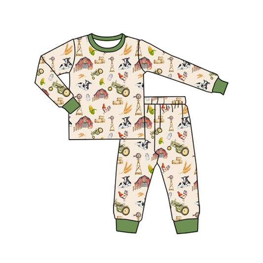 Preorder (moq 5)Baby Boys Long Sleeves Cows Houses Top Pant Farm Pajamas Clothes Set