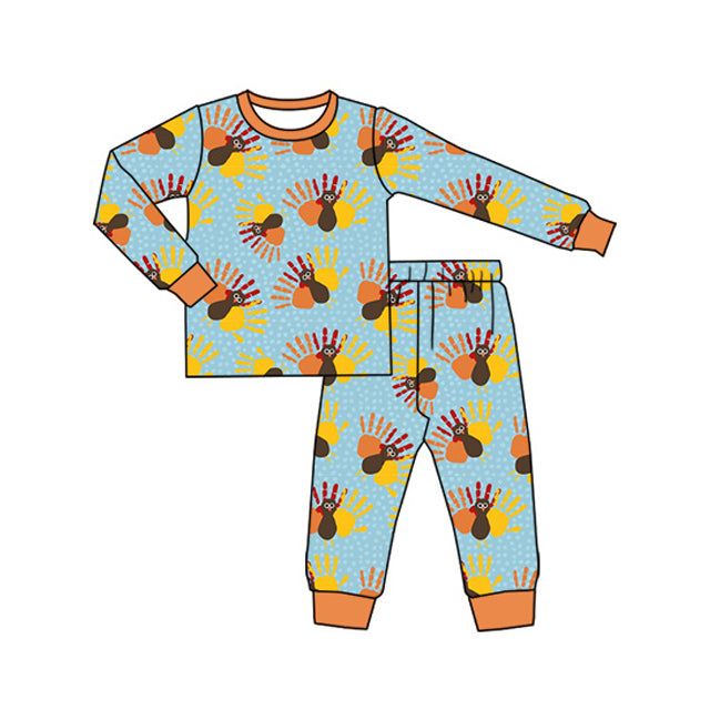 Preorder (moq 5)Baby Boys Long Sleeves Turkey Plaid Top Pant Pajamas Clothes Set