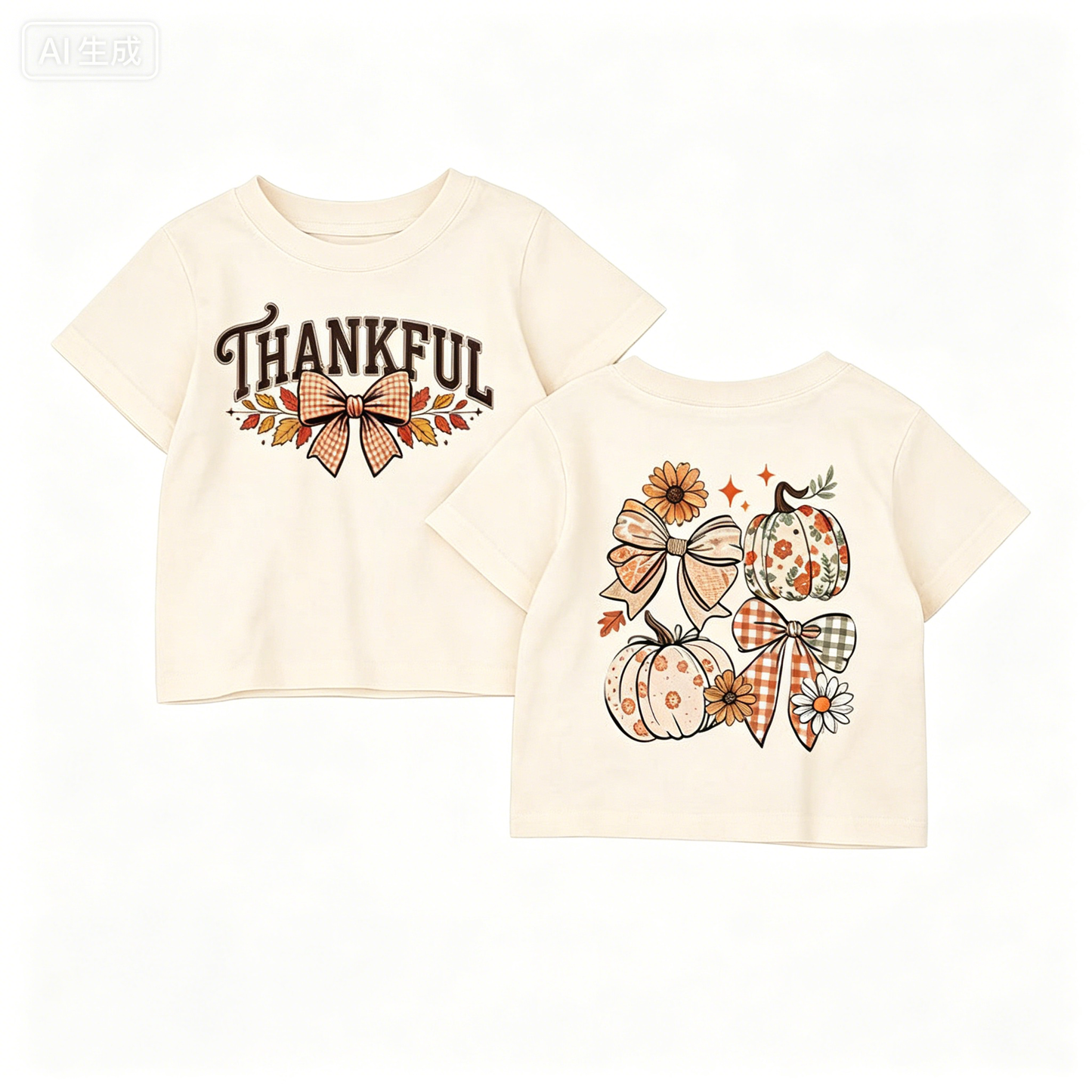 Preorder (moq 5)Baby Girls Short Sleeve Bows Pumpkins Thanksgiving T-shirts Tops