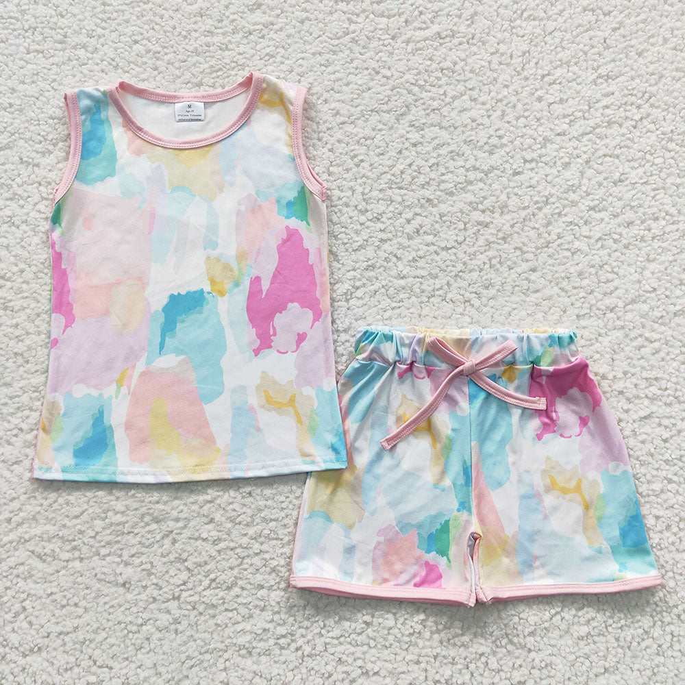 Baby Girls Sleeveless Shirt Colorful Tie Dye Shorts Sets