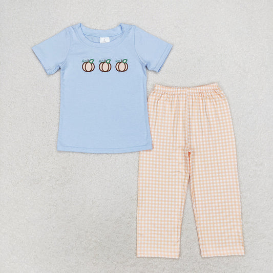 Baby Boys Blue Short Sleeve Pumpkins Shirt Pants Clothes Sets