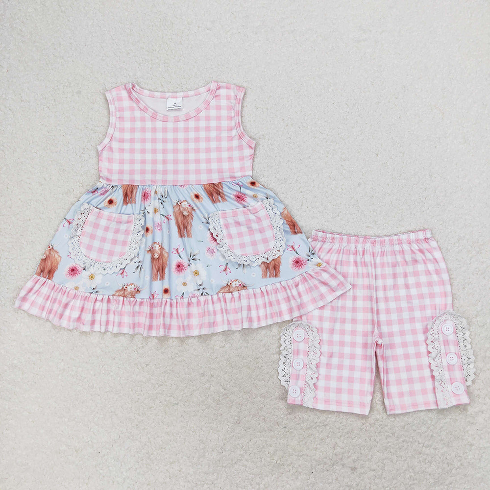 Baby Girls Highland Cow Tunic Shorts Clothes Sets
