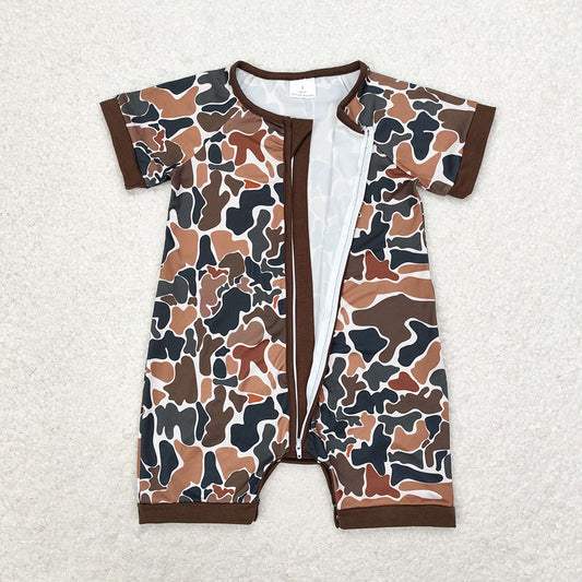 Baby Infant Boys Short Sleeve Brown Camo Hunting Rompers