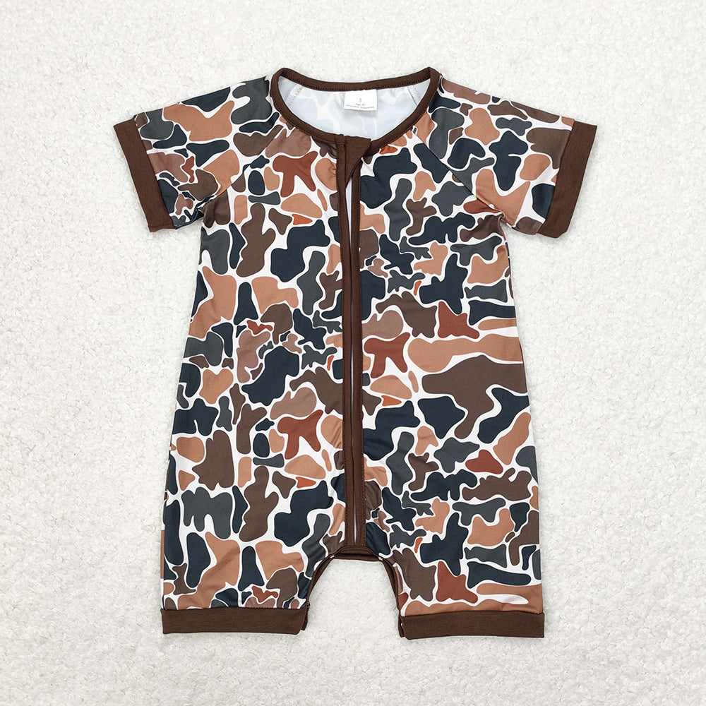 Baby Infant Boys Short Sleeve Brown Camo Hunting Rompers