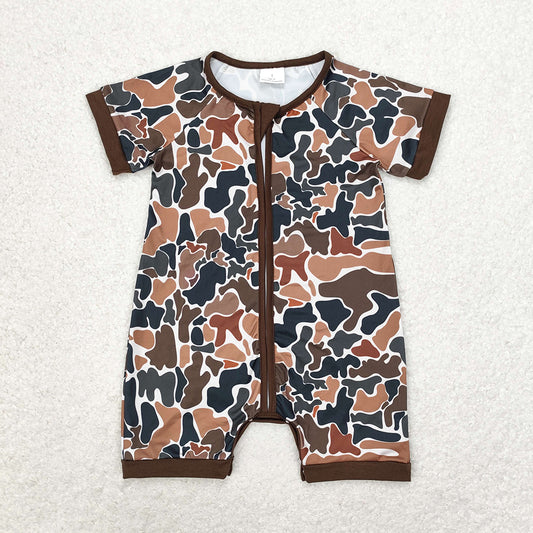 Baby Infant Boys Short Sleeve Brown Camo Hunting Rompers