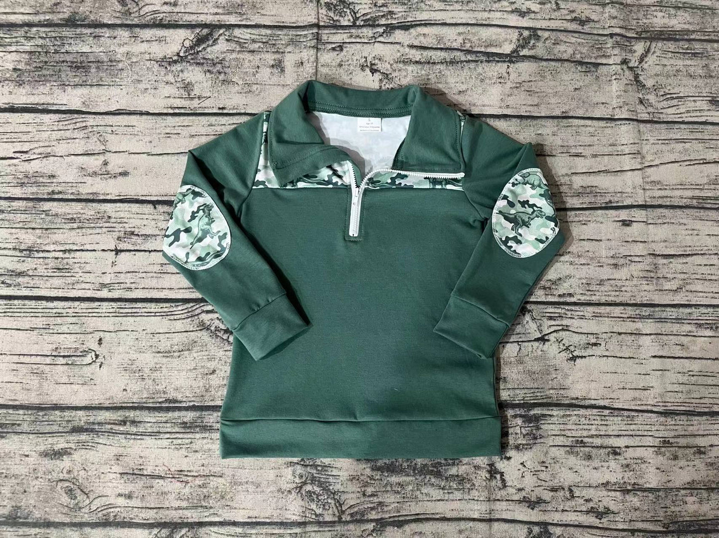 Baby Boys Green Camo Dinosaur Zip Tops Pullovers