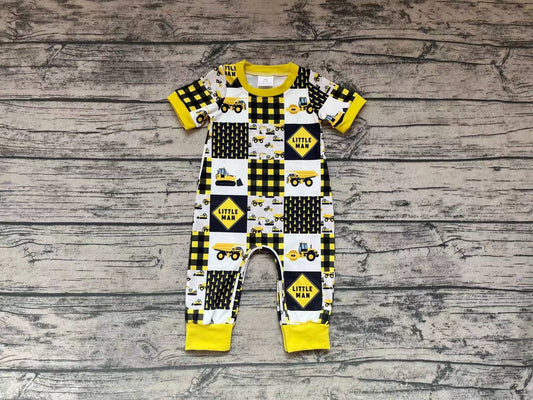 Baby Infant Boys Little Man Construction Short Sleeve Rompers