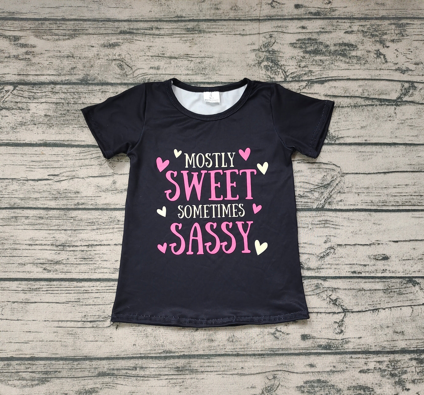 Baby Girls Mostly Sweet Sometimes Sassy Black Short Sleeve Tee Shirts Tops