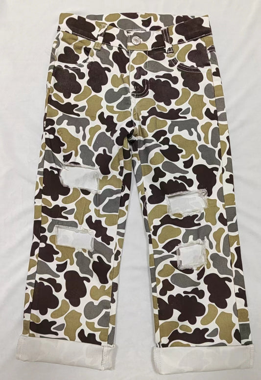 Baby Boys Olive Green Hunting Camo Distressed Denim Pants preorder