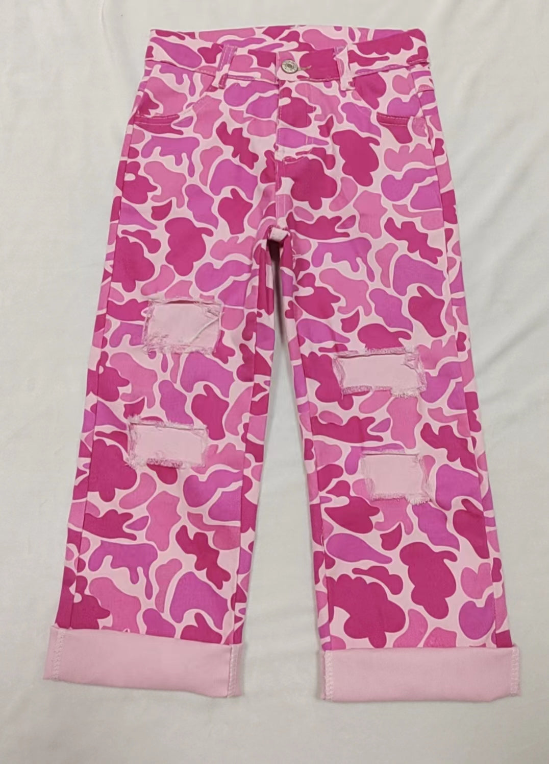 Baby Girls Pink Camo Distressed Denim Pants preorder