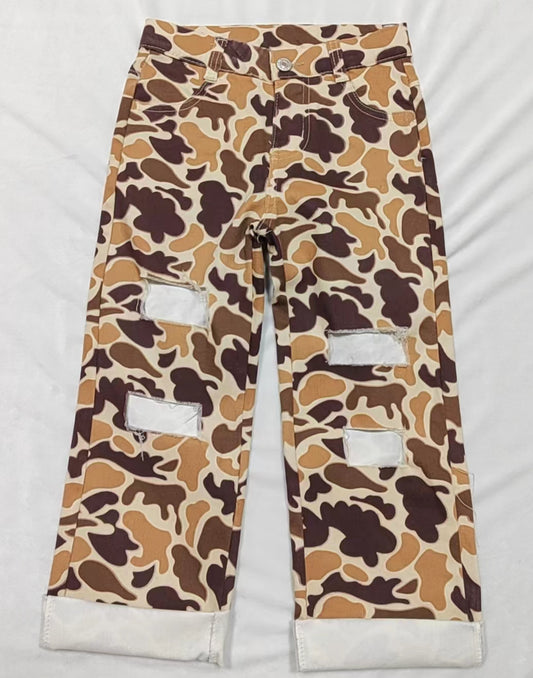 Baby Boys Brown Camo Distressed Denim Pants preorder