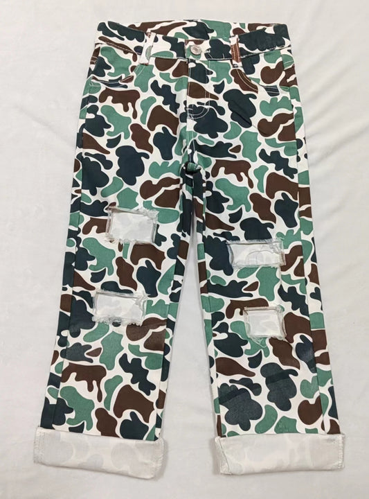 Baby Boys Green Camo Distressed Denim Pants