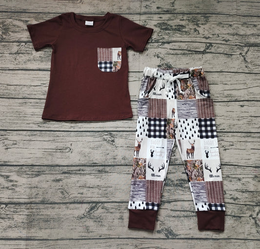 Baby Boys Brown Daddy's Little Buddy Pockets Shirt Pants Clothes Sets