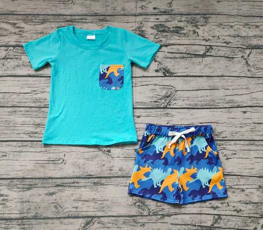 Baby Boys Pocket Tee Shirts Dinosaurs Summer Shorts Clothes Sets