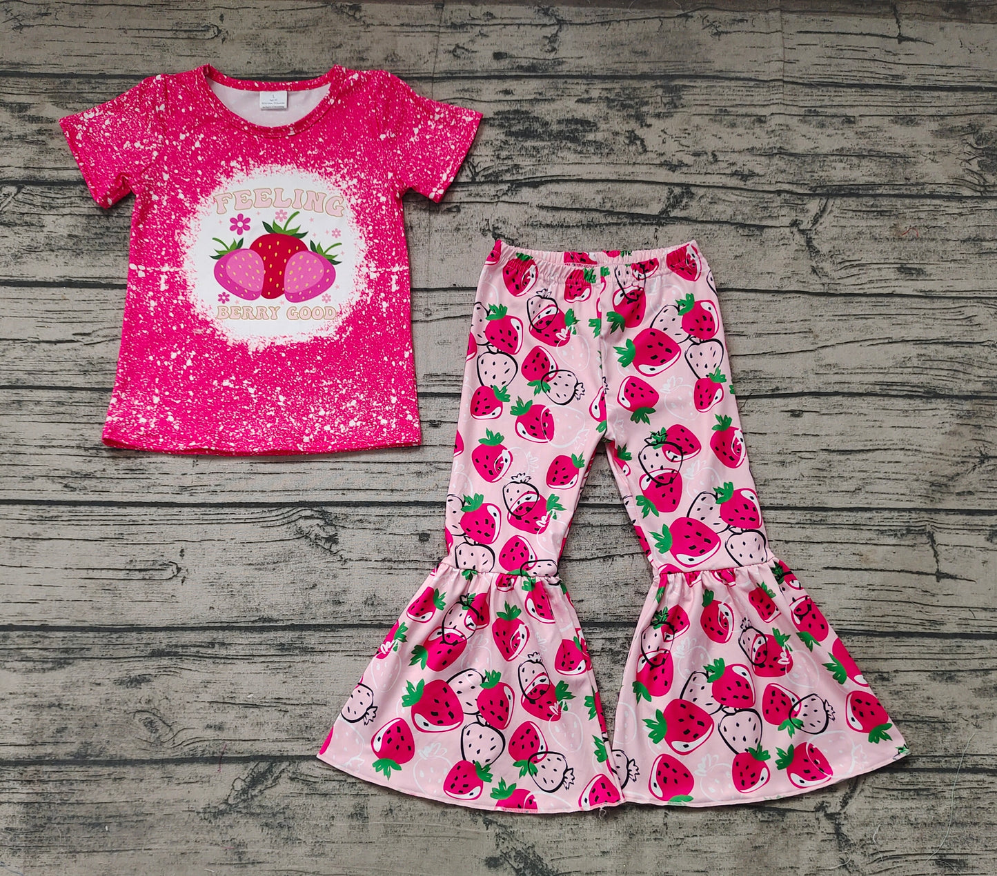 Baby Girls Strawberry Tee Shirts Bell Bottom Pants Clothes Sets