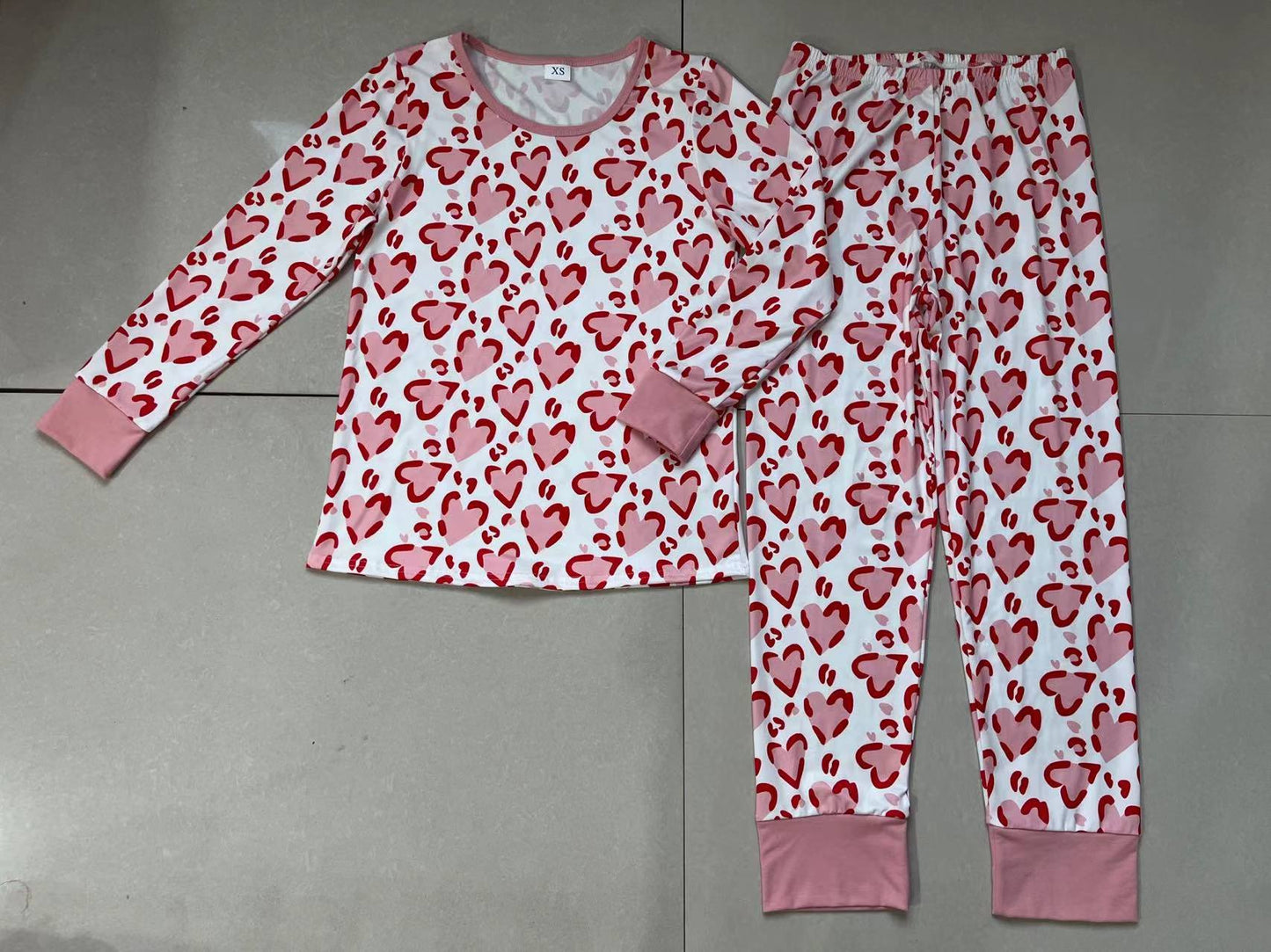 Adult Women Pink Hearts Valentines Top Pants Pajamas